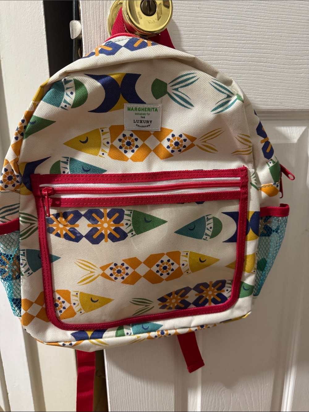 Kids' Fish Print Backpack - Cream with Multicolor Accents